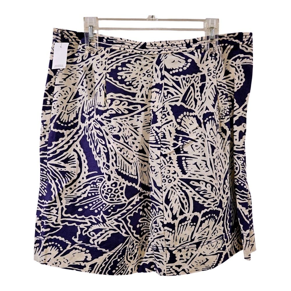 Ann Taylor LOFT Linen Blend Mini Skirt Deep Purple Cream Floral Size 14 NEW